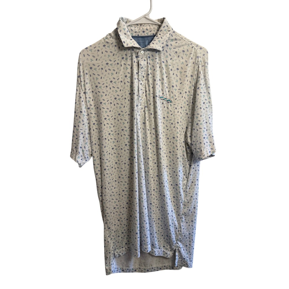 Johnnie-O Featherweight Men's Medium White Tropical Print Golf Polo Shirt UPF 50